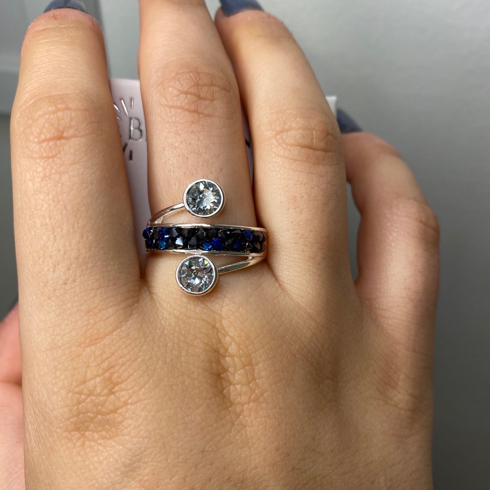 blue and silver swavorski crystal ring